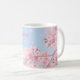 Caneca De Café Cereja rosa doce floresce com seu nome
