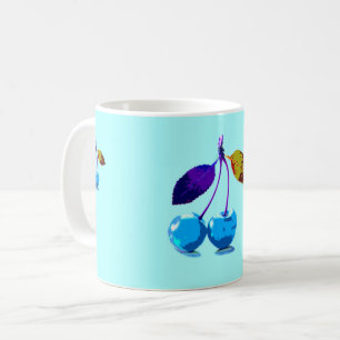Caneca De Café Cerejas azuis-claras vibrantes