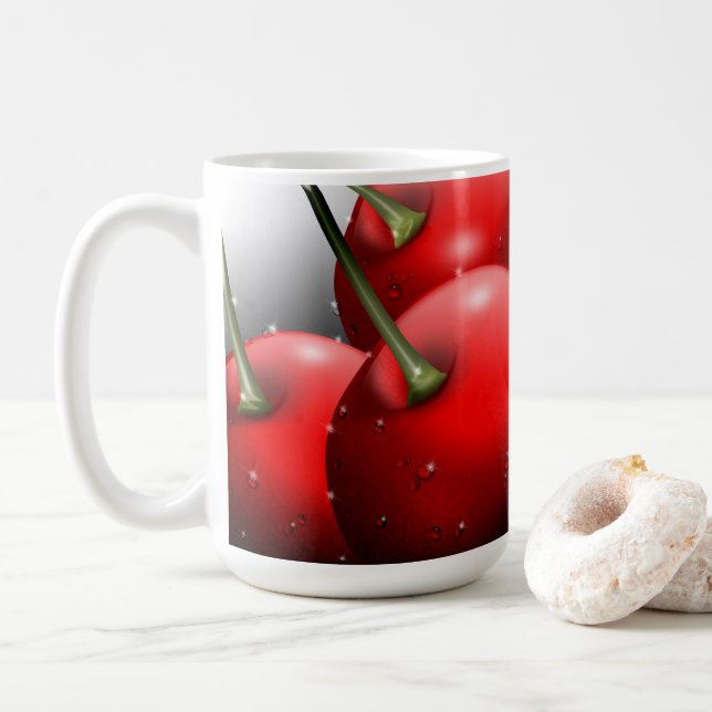 Caneca De Café Cerejas com gotas de areia (Com Donut)