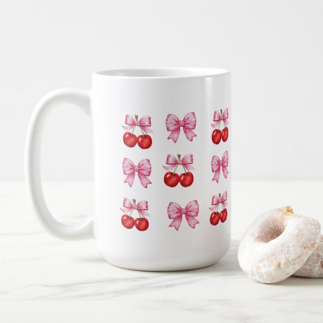 Caneca De Café Cerejas de coquete e Arcos cor-de-rosa (Com Donut)
