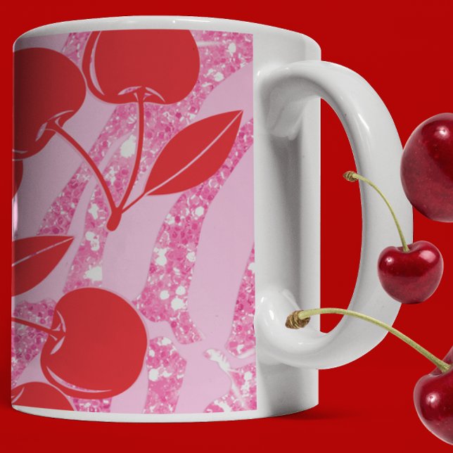Caneca De Café Cerejas De Zebra Vermelha Rosa (Criador carregado)