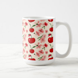 Caneca De Café Cerejas E Flores Cor-de-Rosa
