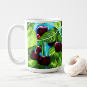 Caneca De Café Cerejas Perdidos De Ramais Vermelho Cereja Verde