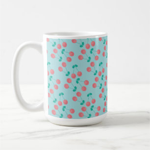 Caneca De Café Cerejas Pintadas à Mão Aquarela Rosa Azul Claro