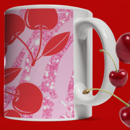 Caneca De Café Cerejas Rosa Vermelho Brilho