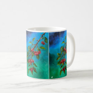 Caneca De Café Cerejas Vermelhas ao Amanhecer de Verão Pintura de