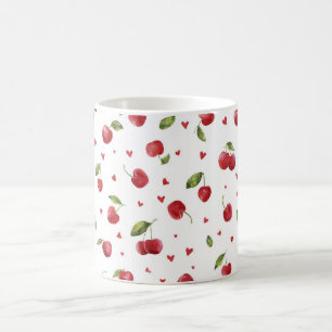 Caneca De Café Cerejas Vermelhas e Corações Dia de São Valentim
