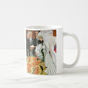 Caneca De Café Cerimônia de Casamento Antigo, Noivos Recém-Casado