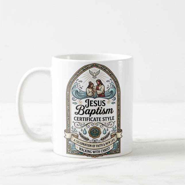 Caneca De Café Certificado de Batismo de Jesus Estilo Certificado (Esquerda)