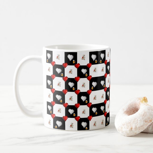Caneca De Café Cerveja Branca Urso Vermelho Coração Vermelho (Com Donut)
