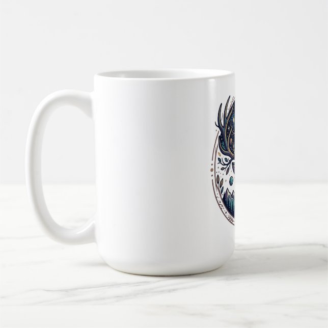 Caneca De Café Cervo Celestial Arte Mística de Lua e Estrelas (Esquerda)