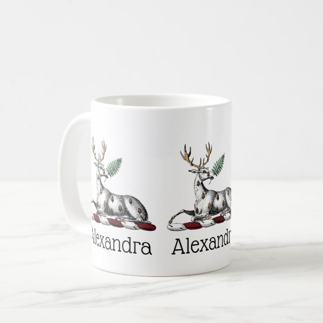 Caneca De Café Cervo com Emblema de Crista Heráldica de Samambaia (Frente Esquerda)