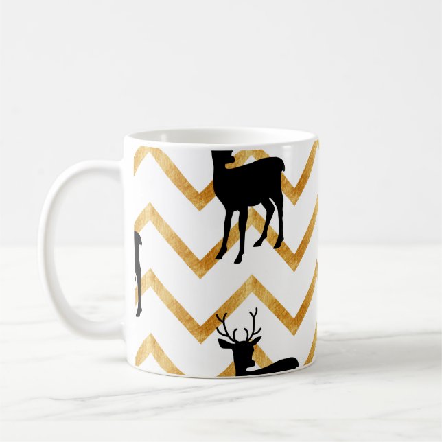 Caneca De Café Cervo preto, padrão de textura dourada. (Esquerda)