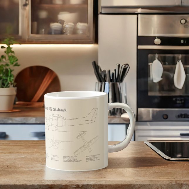 Caneca De Café Cessna 172 Skyhawk - Planos de avião Blueprint SD (Criador carregado)