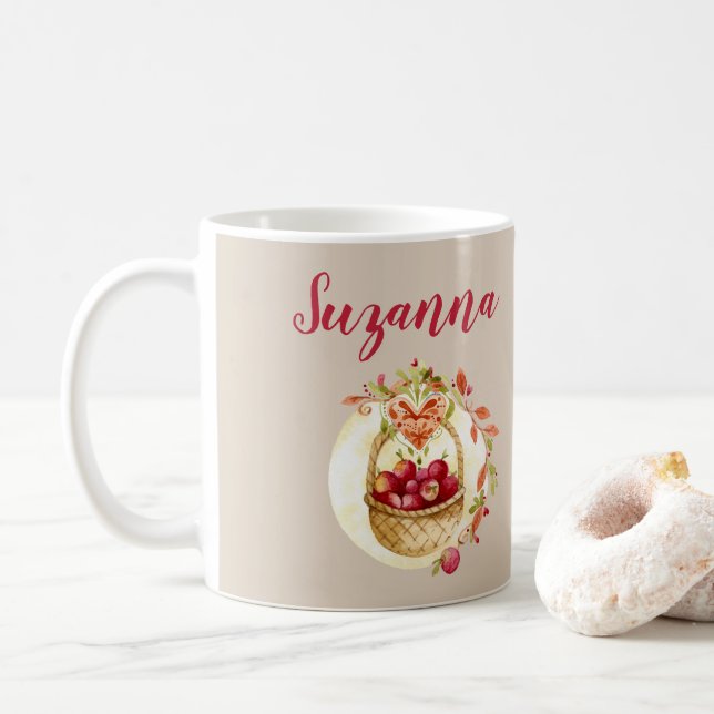 Caneca De Café Cesta de Maçãs Vermelhas de Outono (Com Donut)