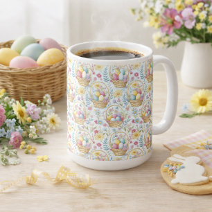 Caneca De Café Cesta de Páscoa Pastel com Padrão de Flores de Pri