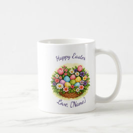 Caneca De Café Cesta de Primavera da Páscoa com Ovos, Flores e Fo