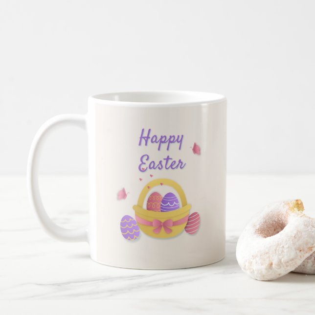 Caneca De Café cesto de felzs pascoa e borboletas (Com Donut)