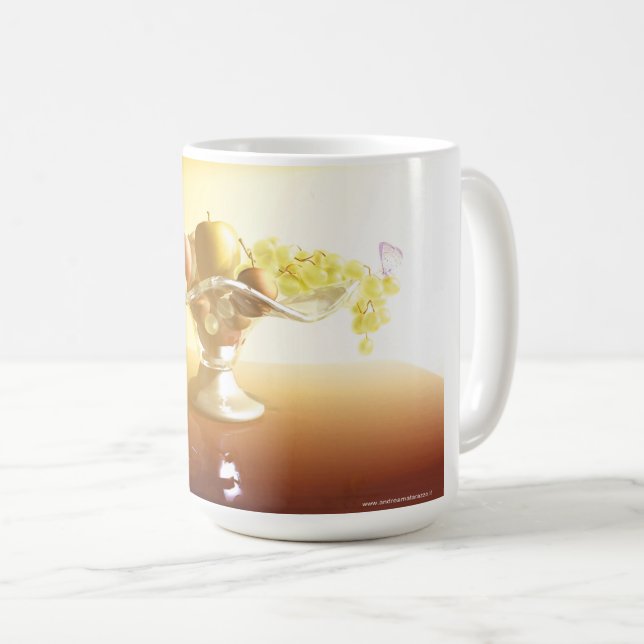 Caneca De Café Cesto de vidro com frutas e borboleta    (Frente Esquerda)