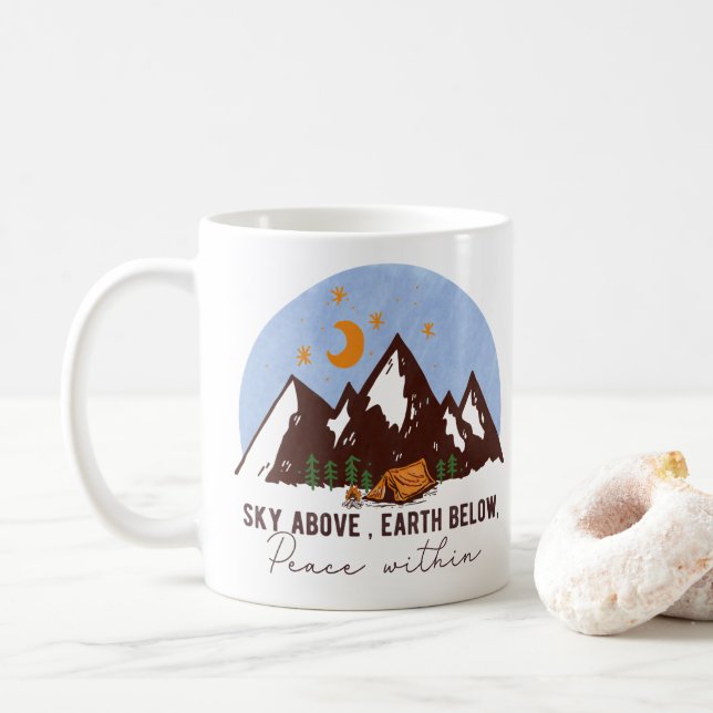 Caneca De Café Céu Acima, Terra Abaixo, Paz Dentro (Com Donut)