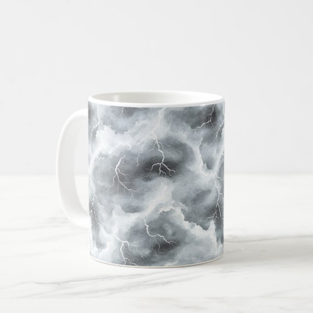 Caneca De Café Céus Cinzentos Tempestuosos Relâmpagos (Frente Esquerda)