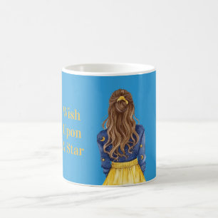 Caneca De Café Céus Estrelados Luas Garota Cabelo Castanho