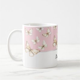 Caneca De Café Céus Rosa Bege e Borboletas