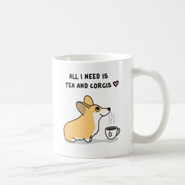 Caneca De Café Chá & Corgis [branco vermelho] (Direita)