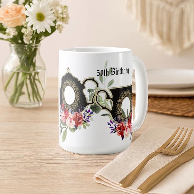 Caneca De Café Chá da Tarde em Bule de Flores Luxuoso Aniversário (Luxury Floral Teapot Afternoon Tea 50th Birthday Coffee Mug)
