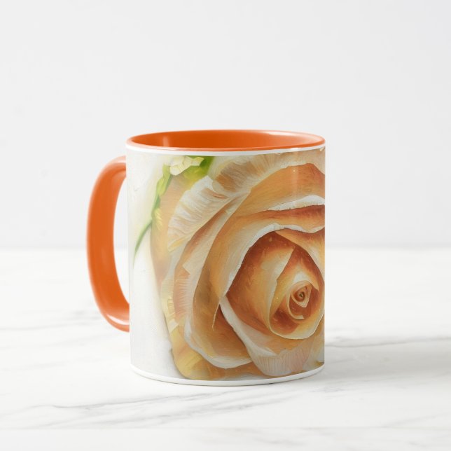 Caneca de Café Chá de Arte de Rosa Creme Laranja B (Frente Esquerda)