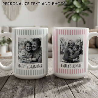 Caneca De Café Chá de Bebê | Avó Tia Listras Rosa Personalizadas