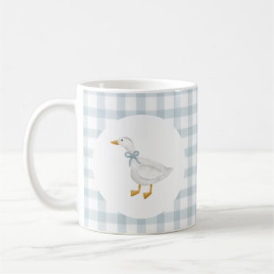 Caneca De Café Chá de Bebê Cottagecore Azul Xadrez Silly Goose