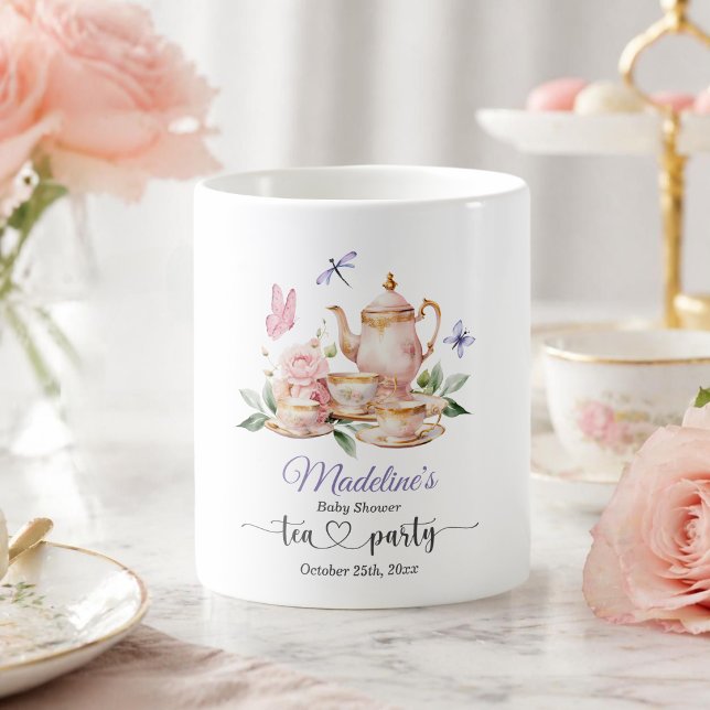 Caneca De Café Chá de Bebê Elegante Borboletas Festa do Chá (Criador carregado)