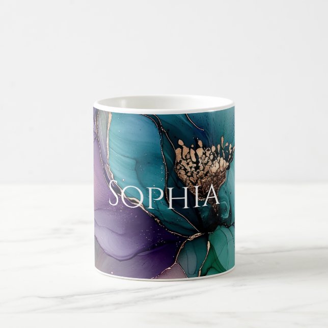 Caneca De Café Chá de Bebê Flor Dourado Azul Água-Marinha Roxo (Centro)