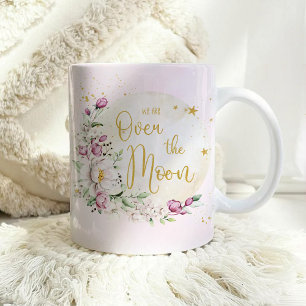 Caneca De Café Chá de Bebê Floral Moon Pink