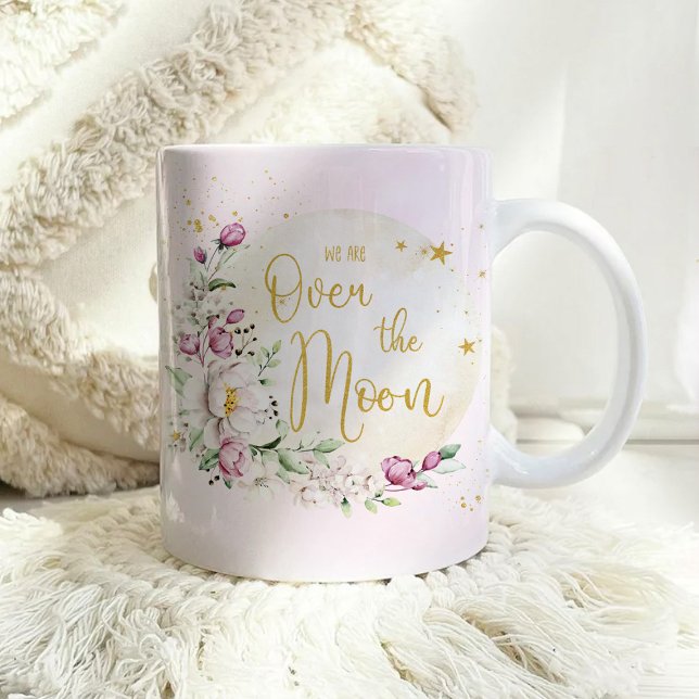 Caneca De Café Chá de Bebê Rosa Floral Lua (Criador carregado)