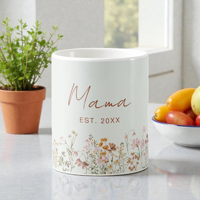 Caneca De Café Chá de Bebê Verde Sage Flor Silvestre Estabelecida (Criador carregado)
