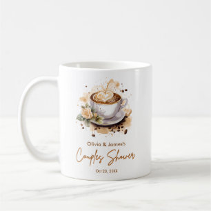Caneca De Café Chá de Casal de Noiva Tema Café Marrom Floral