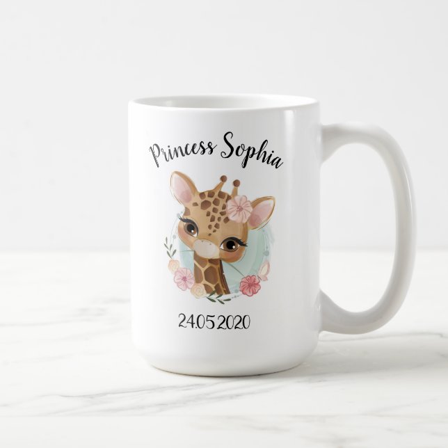Caneca De Café Chá de fraldas de Aniversário da Selva da Girafa (Direita)