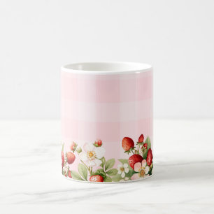 Caneca De Café Chá de fraldas de gingham cor-de-rosa de morango