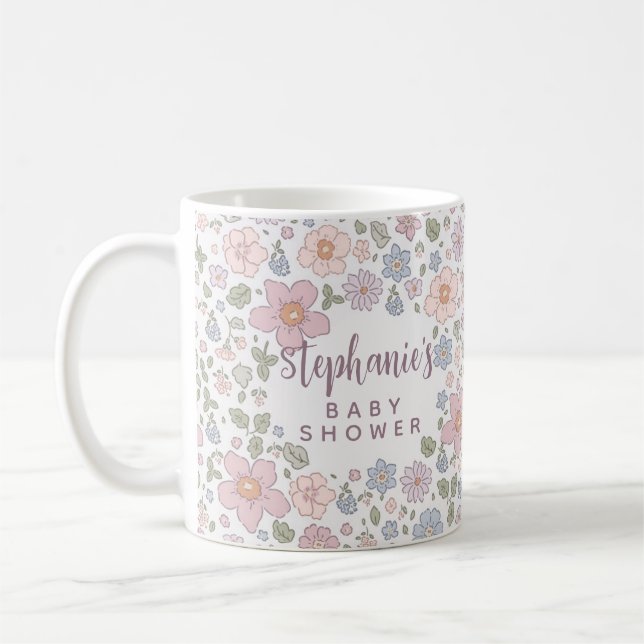 Caneca De Café Chá de fraldas Floral Personalizado (Esquerda)