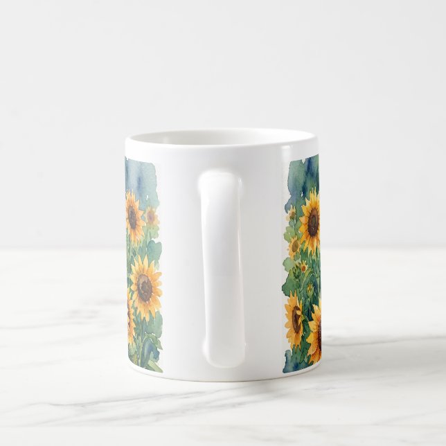 Caneca de Café / Chá de Girassóis em Aquarela (Alça)
