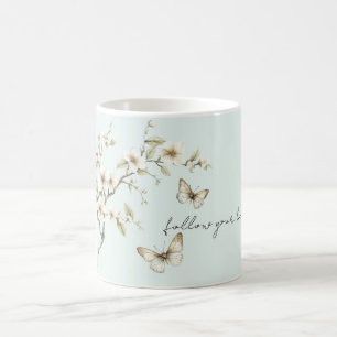 Caneca De Café Chá de Noiva Borboletas Flores Brancas de Hortelã