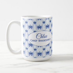 Caneca De Café Chá de Noiva Elegante com Laço Azul