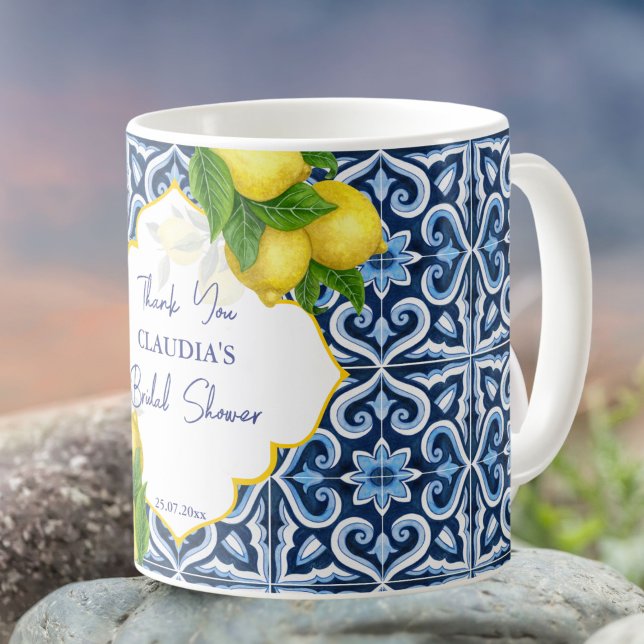 Caneca De Café Chá de panela favorece azulejos azuis limão Amalfi (Criador carregado)