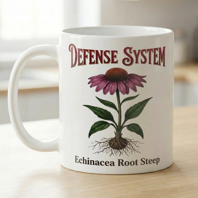 Caneca De Café Chá de Raiz de Echinacea Impressão Botânica (Criador carregado)