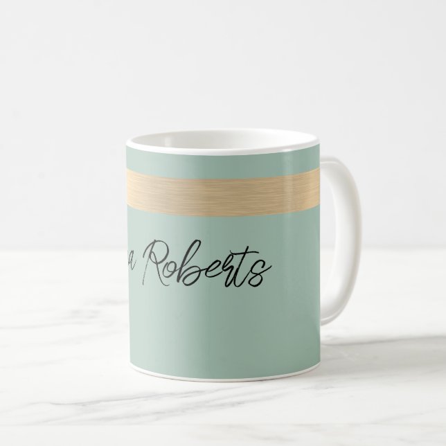 Caneca De Café Chá Verde Folha Dourada Rústica Falsa  (Frente Esquerda)