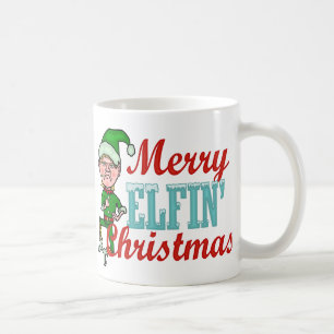 Caneca De Café Chalaça Elfin alegre do Natal do duende engraçad