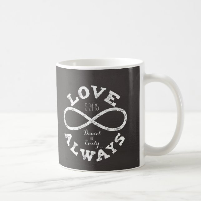 Caneca De Café Chalkboard Infinity Love Casket Date and Names (Direita)