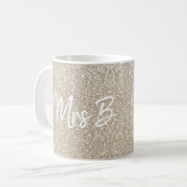 Caneca De Café Champanhe de bege personalizado Sra. Glitter inici (Frente Esquerda)